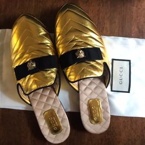 Gold Gucci Mules/SlipOns